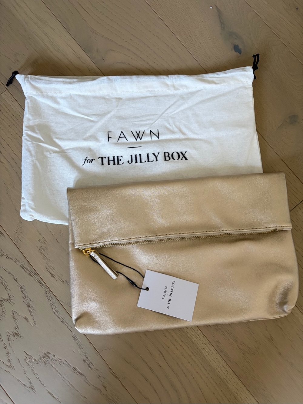 Fawn Design for The Jilly Box Metallic Gold Fold-Over Clutch